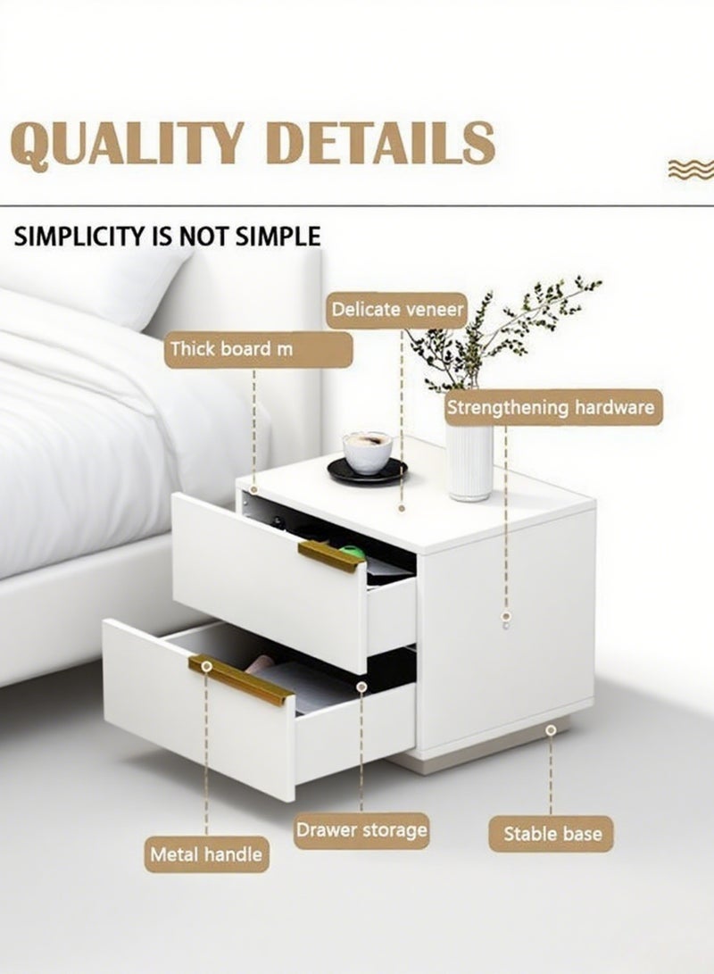 طاولة سرير جانبية حديثة، طاولة جانبية خشبية صغيرة مع درجين وطاولة واسعة لطاولة السرير الجانبية أو الأريكة أو خزانة جانبية بسيطة مع مساحة تخزين لغرفة النوم أو غرفة المعيشة (أبيض، CT042) - Image 4