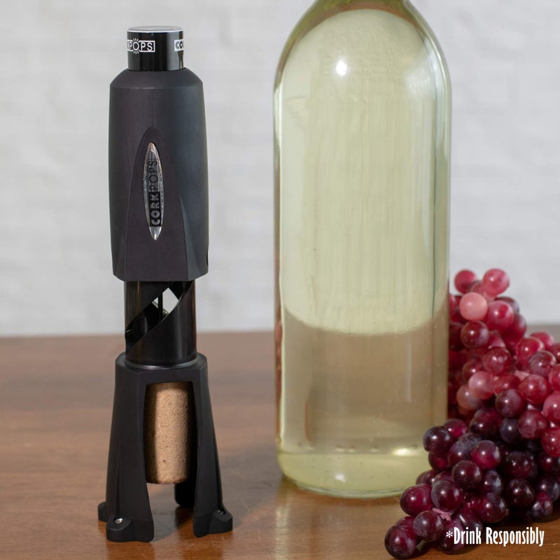Cork Pops Legacy Wine Opener Built-in 4-Blade Foil Cutter Safe Cork Removal, Effortless Push Button Use, Needle Guard for Safety, Low-Pressure Cartridge Opens Up To 60 Bottles - Image 2