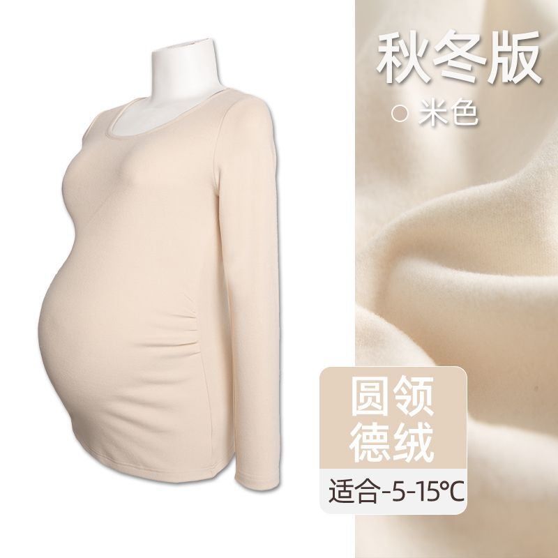 Maternity Velvet Sweatshirt Warm Turtleneck Autumn Top 249 apricot Crewneck Top