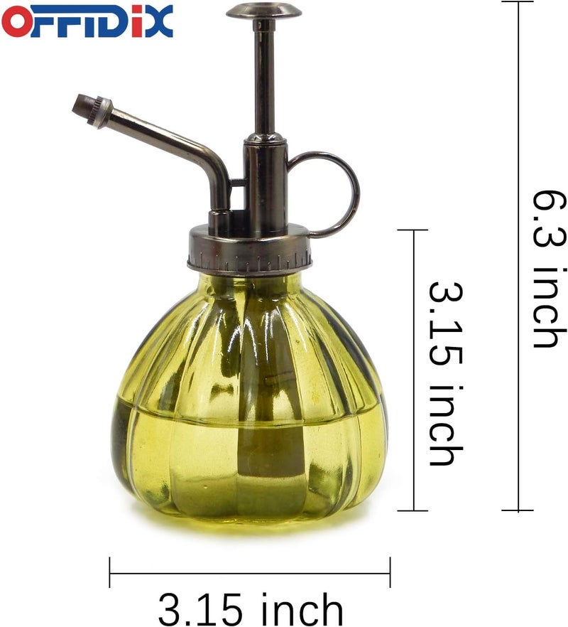 OFFIDIX Plant Mister,Glass Spray Bottle Small Watering Can Indoor 6.3" Tall Vintage Pumpkin Style Plastic Top Pump One Hand Mister Spray Bottle for Indoor Potted Plants (Olive Green) - Image 2
