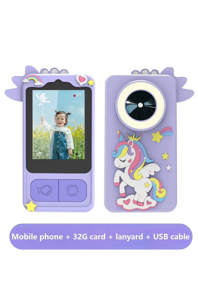 Kids' Unicorn Mobile Camera with 32GB Memory Card, 2.8-inch LPS Touchscreen, 28 Creative Photo Frames, 3-Color Fill Light, and Multiple Apps and Games - Image 1