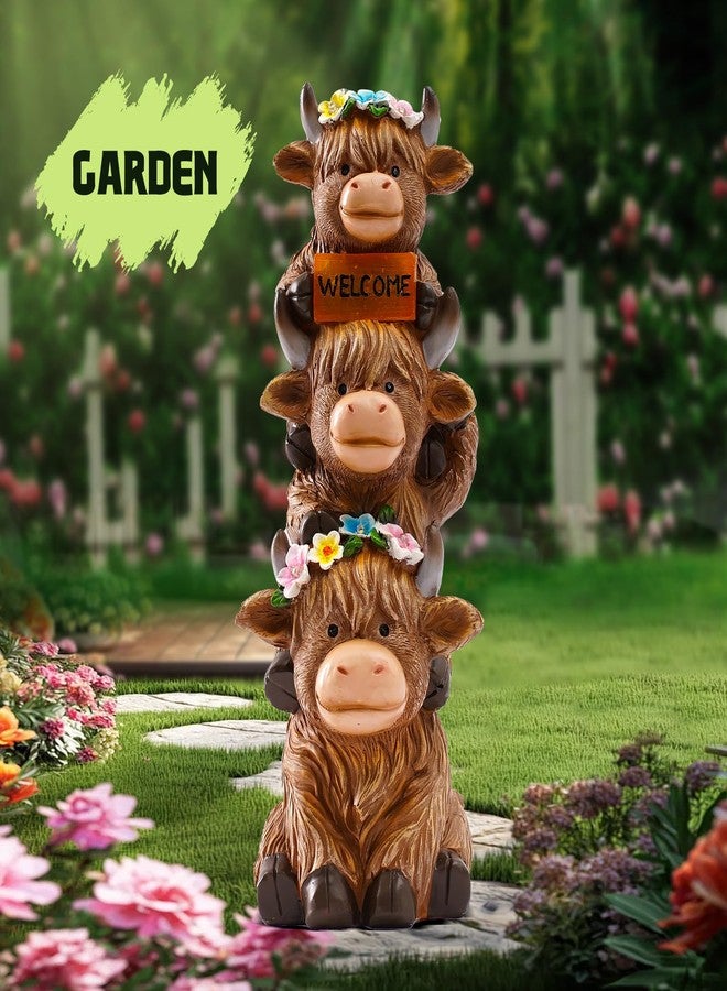 twinbling Garden Highland Cow Statue Solar Outdoor Decor with Flower Decoration Funny Triple Highland Cow Decor Birthday Gifts for Women Mom Highland Cows Figurine for Yard Garden Patio Lawn Ornaments - Image 5