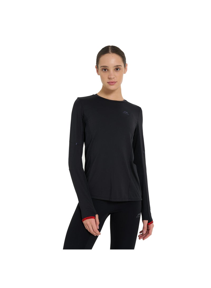Athlex Women's Running T-shirt Black/Red Athlex Longsleeve, ATDRY Moisture-Wicking, Reflective Elements, Thumb Holes, Fitted Design for Comfort and Performance - Image 1