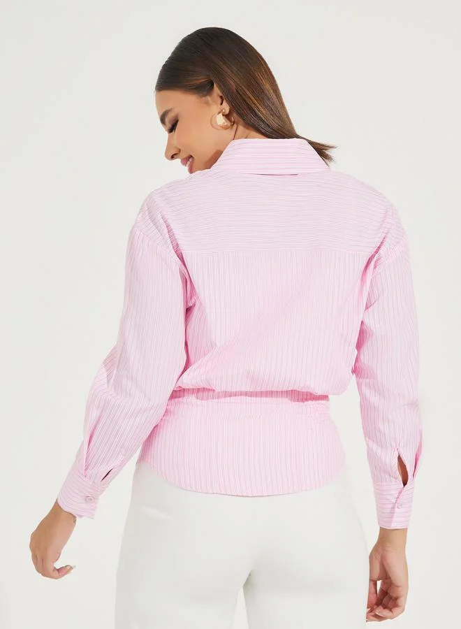 Styli Striped Fitted Waist Shirt with Attached Cami