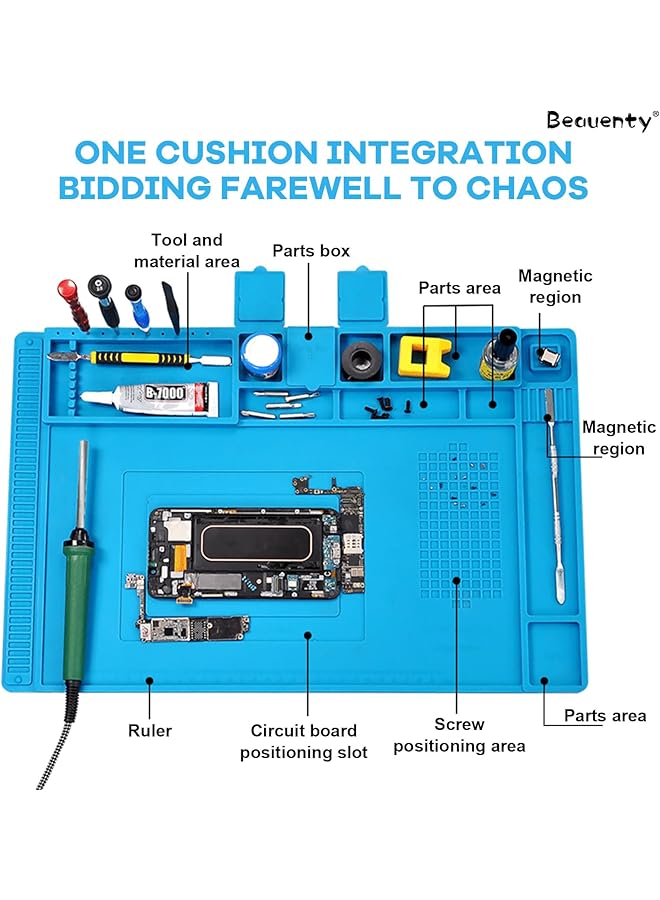 erorex Silicone Soldering Mat Anti Static Heat Insulation Pad With Magnetic Region And Scale Ruler Multifunction Repair Mat Workbench For Electronics Smartphone Laptop Watch 45 * 30Cm - Image 3