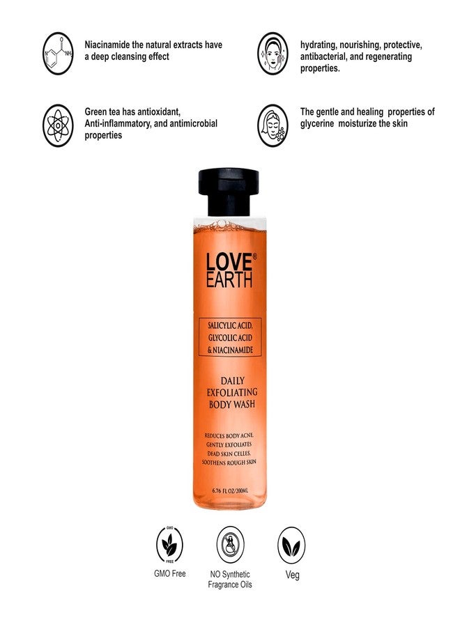 Love Earth Daily Exfoliating Body Wash For Reduces Body Acne,Gently Exfoliates Dead Skin Celles, Soothens Rough Skin| Salicylic Acid, Glycolic Acid & Niacinamide| 200 ML - Image 4