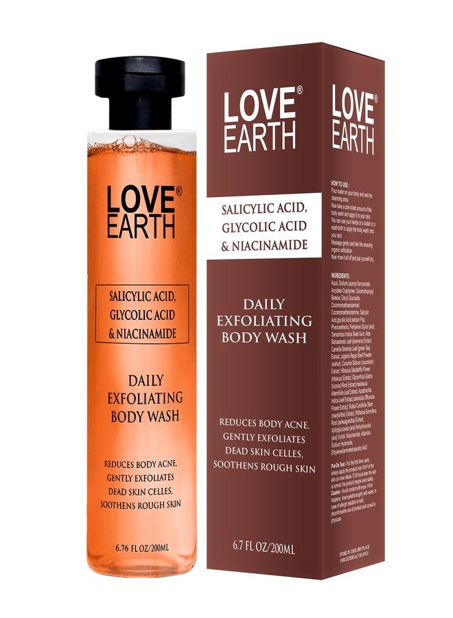 Love Earth Daily Exfoliating Body Wash For Reduces Body Acne,Gently Exfoliates Dead Skin Celles, Soothens Rough Skin| Salicylic Acid, Glycolic Acid & Niacinamide| 200 ML - Image 1