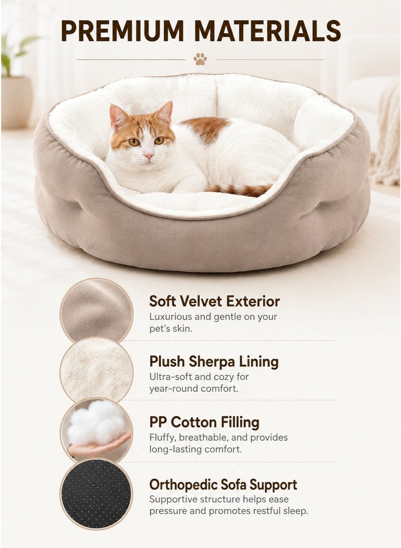 Pet Bed for Cats and Small Dogs, Round Washable Plush Sofa Bed, Beige - Image 4