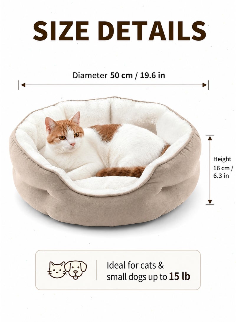 Pet Bed for Cats and Small Dogs, Round Washable Plush Sofa Bed, Beige - Image 3