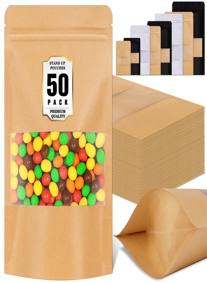 Jetmore 50 Pack Zip Lock Bags, Reusable Snack Bags with Window, Cookie Bags for Pastry, Herbs, Jerky, Spices, Soap, Pet, Gifts, Resealable Baggies for Small Business, Farm Stand Supplies - Image 1