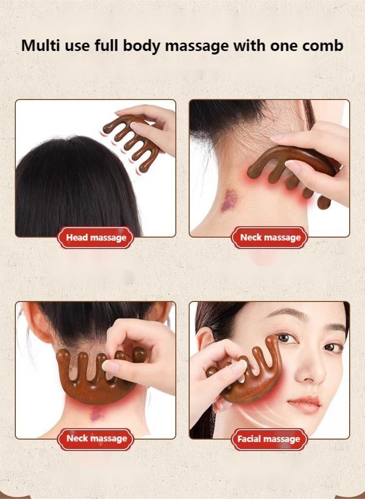 Home Natural Wood Wide Tooth Hair Comb, Sandalwood Wood Anti Static Head Scalp Therapy Massage Comb, Head Massage Tool - Image 4