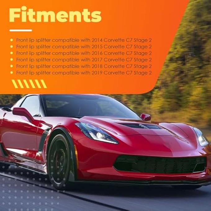 Aspaton Front Lip Splitter Compatible with 2014-2019 Corvette C7 Stage 2 Bumper Chin Lower Lip Diffuser Spoiler Glossy Black - Image 4