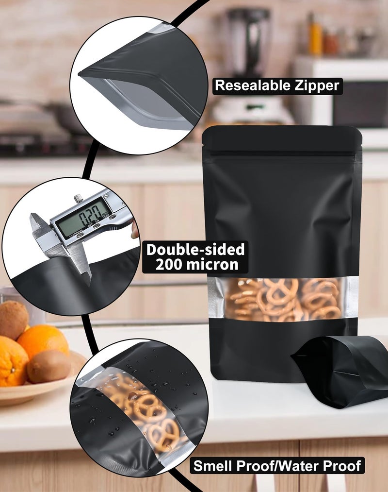 FireKylin 100 Pack Smell Proof Bags, Resealable Bags with Matte Window, Foil Pouch Stand Up Sealable Bags for Packaging（Black,3.5" x 5.1"） - Image 4