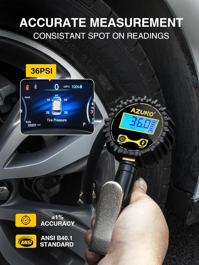 AZUNO Digital Tire Inflator with Tyre Pressure Gauge, 200 PSI, Heavy Duty Air Compressor Accessories - Image 2