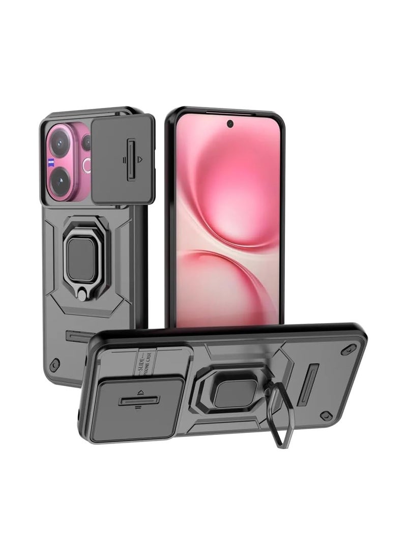 عام غطاء متوافق مع VIVO V60 5G - واقٍ متين من الصدمات مع حامل مغناطيسي ونافذة منزلقة لحماية العدسة - Image 1