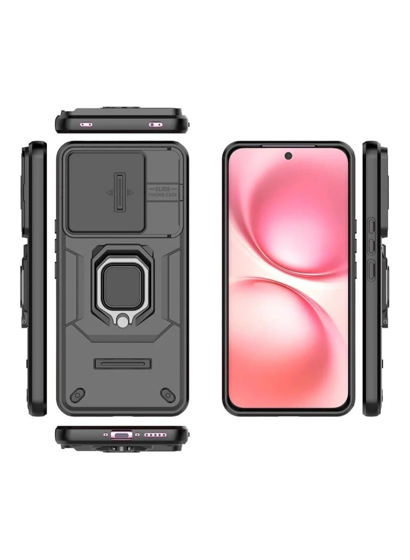 عام غطاء متوافق مع VIVO V60 5G - واقٍ متين من الصدمات مع حامل مغناطيسي ونافذة منزلقة لحماية العدسة - Image 4