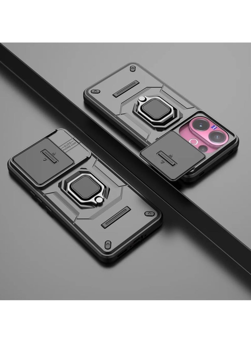 عام غطاء متوافق مع VIVO V60 5G - واقٍ متين من الصدمات مع حامل مغناطيسي ونافذة منزلقة لحماية العدسة - Image 3