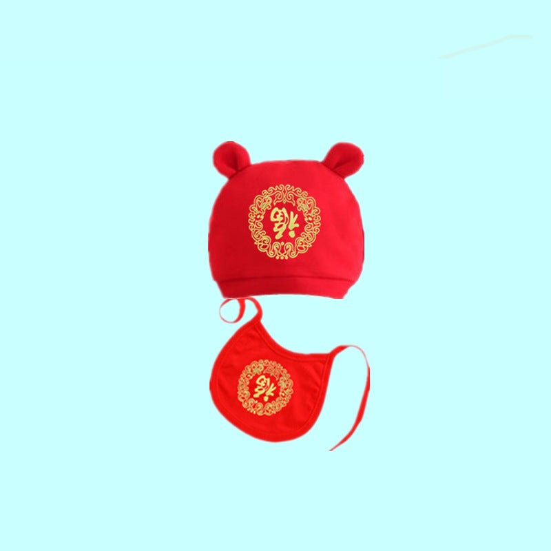 Baby Festive Red Cap  Drool Bib Set Red hat + saliva towel