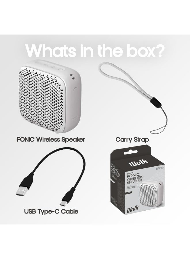 Walk Audio Fonic Wireless Speaker (White) | Portable Wireless Speaker, Built-In Mic, IPX4 Waterproof, TWS Stereo Pairing, 5W Output, USB-C Charging, 4-5hr Playtime - Image 1