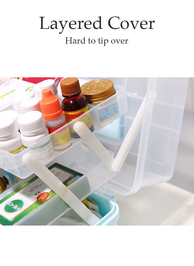 DUNISO - Medicine Box Plastic Medicine Storage Box Family Emergency Kit Medical Kit 3 Layers Home First Aid Box Child Proof Medicine Box Organizer Pill Case with Compartments and Handle - Image 1