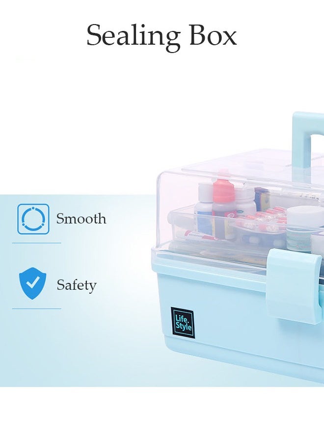DUNISO - Medicine Box Plastic Medicine Storage Box Family Emergency Kit Medical Kit 3 Layers Home First Aid Box Child Proof Medicine Box Organizer Pill Case with Compartments and Handle - Image 1