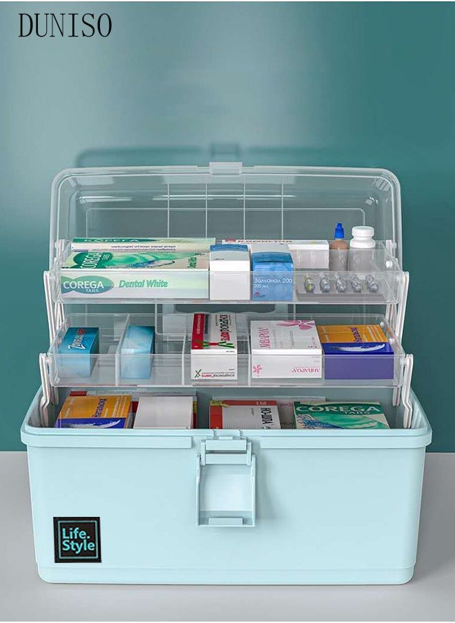 DUNISO - Medicine Box Plastic Medicine Storage Box Family Emergency Kit Medical Kit 3 Layers Home First Aid Box Child Proof Medicine Box Organizer Pill Case with Compartments and Handle - Image 1