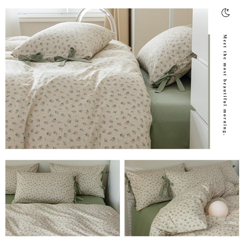 LifeTB Vintage Style Duvet Cover Queen 100% Cotton Green Floral Print Duvet Cover Flower Botanical Bedding Sets Cottagecore Floral Comforter Cover 1 Queen Floral Duvet Cover with 2 Bowknot Pillowcases - Image 3