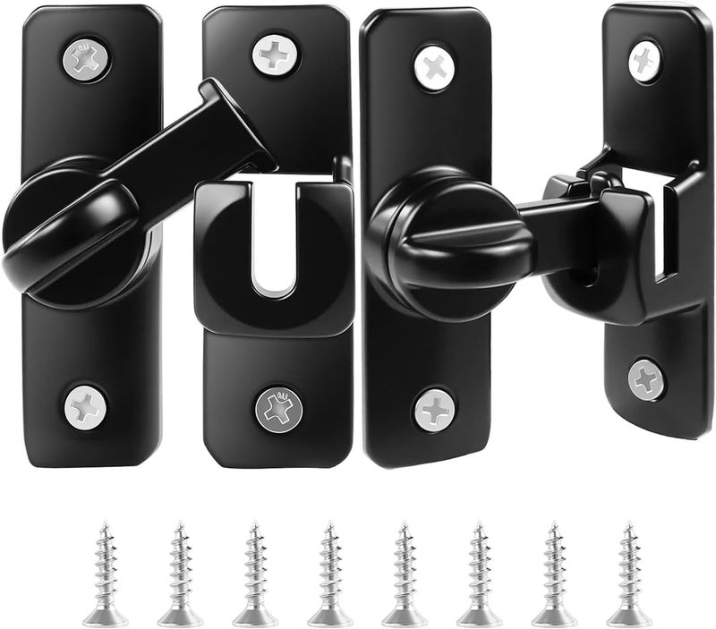Quadafy 90/180 Degree Flip Barn Door Lock, Thickened Solid Multi-Angle Household Door Left and Right Door Latch, for Barns, Gardens, Cabinets, Sliding Doors, Bathrooms, Windows and Other (Black 2pcs) - Image 1