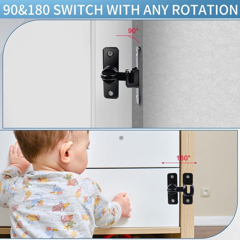 Quadafy 90/180 Degree Flip Barn Door Lock, Thickened Solid Multi-Angle Household Door Left and Right Door Latch, for Barns, Gardens, Cabinets, Sliding Doors, Bathrooms, Windows and Other (Black 2pcs) - Image 3