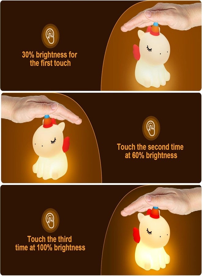 مصباح ليلي للأطفال من السيليكون بتصميم يونيكورن من كويلون، قابل لإعادة الشحن، مصباح لطيف بثلاثة مستويات سطوع، مثالي لغرف نوم الأطفال، وغرف الحضانة، ومكاتب الدراسة، وإضاءة زينة لعيد ديوالي وعيد الميلاد. - Image 3