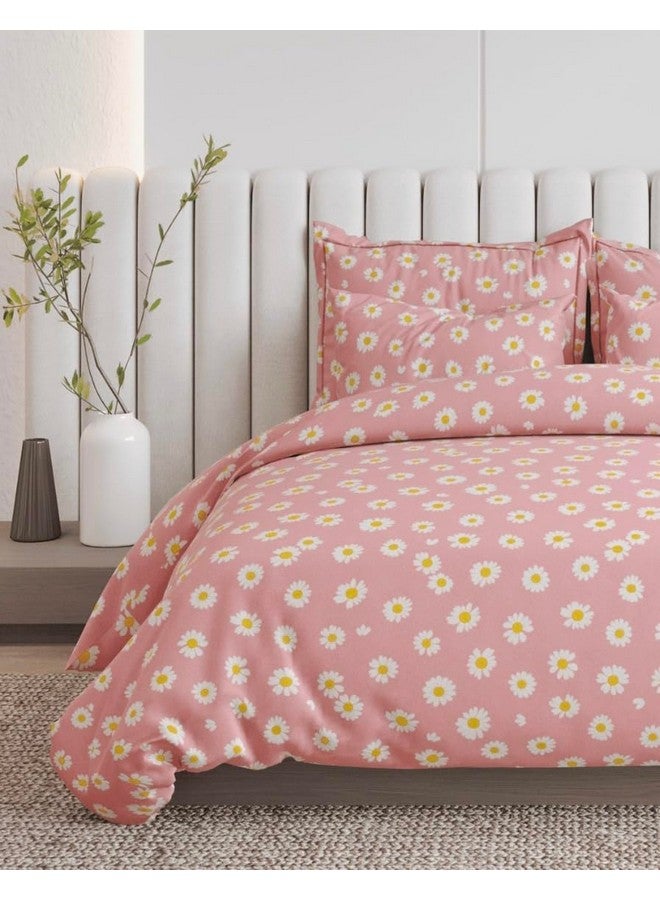 Subtlespreads Premium Cotton Feel Brushed Microfiber Elastic Fitted Bedsheets King Size with2 Pillow Cover Pink Sunflower, Double Fitted Bedsheet - Image 2