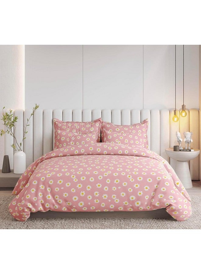 Subtlespreads Premium Cotton Feel Brushed Microfiber Elastic Fitted Bedsheets King Size with2 Pillow Cover Pink Sunflower, Double Fitted Bedsheet - Image 1