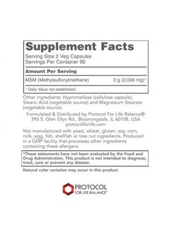 Protocol For Life Balance MSM Bio-Available Sulfur - Improved Absorption Formula That Promotes Healthy Cartilage and Connective Tissue - 180 Veg Capsules  - Image 2