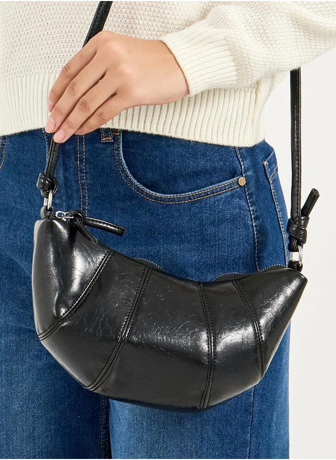 Styli Textured Shoulder Bag with Zip Closure