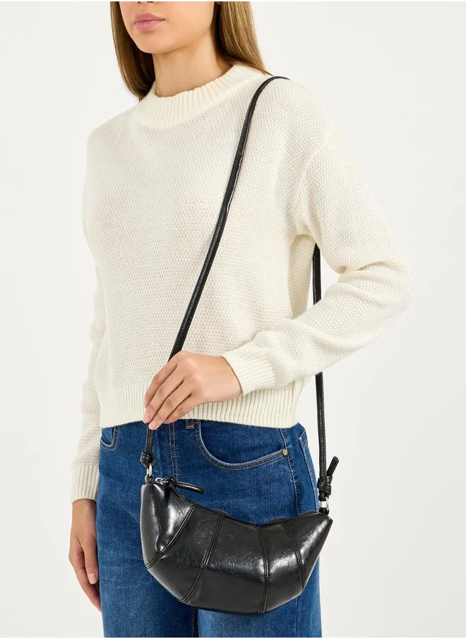 Styli Textured Shoulder Bag with Zip Closure