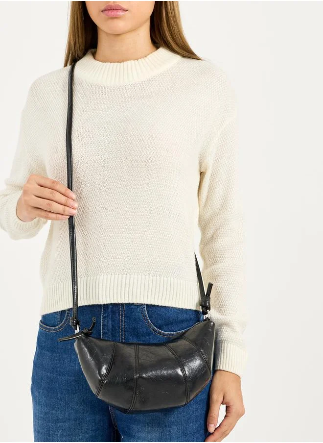 Styli Textured Shoulder Bag with Zip Closure