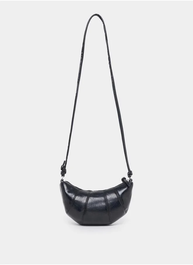 Styli Textured Shoulder Bag with Zip Closure
