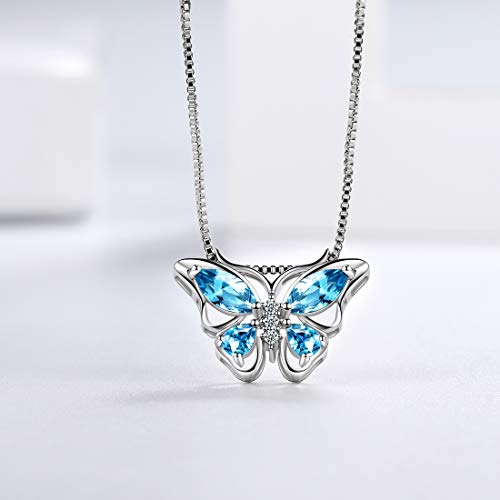 Aurora Tears 925 Sterling Silver Butterfly Necklace,Women Butterflies March-Aquamarine Birthstone Pendant Necklace for Birthday Wedding Gift - Image 4