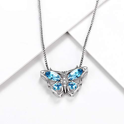 Aurora Tears 925 Sterling Silver Butterfly Necklace,Women Butterflies March-Aquamarine Birthstone Pendant Necklace for Birthday Wedding Gift - Image 2