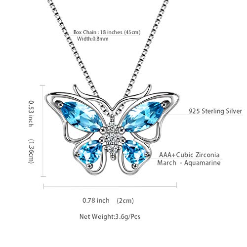 Aurora Tears 925 Sterling Silver Butterfly Necklace,Women Butterflies March-Aquamarine Birthstone Pendant Necklace for Birthday Wedding Gift - Image 3