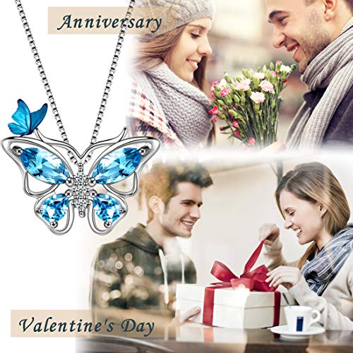 Aurora Tears 925 Sterling Silver Butterfly Necklace,Women Butterflies March-Aquamarine Birthstone Pendant Necklace for Birthday Wedding Gift - Image 5
