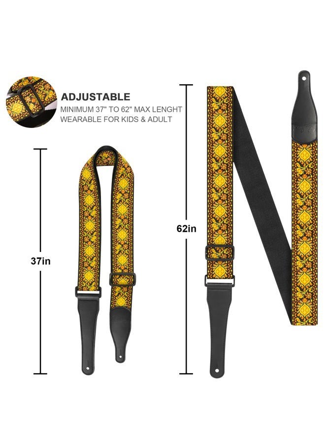 BestSounds Guitar Strap, Jacquard Embroidered Cotton Straps with Genuine Leather Ends Shoulder Strap for Bass, Acoustic, Electric Guitar, Retro Yellow, Regular - Image 3