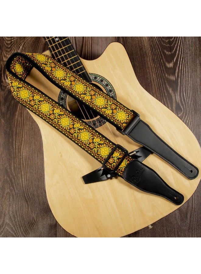 BestSounds Guitar Strap, Jacquard Embroidered Cotton Straps with Genuine Leather Ends Shoulder Strap for Bass, Acoustic, Electric Guitar, Retro Yellow, Regular - Image 5