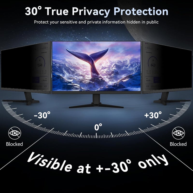 Protescreen 27 Inch 16:9 Computer Privacy Screen for Widescreen Monitor, 27in Removable Anti Blue Light Glare Eye Protection Shield Film Screen Protector, Black Blackout Anti Spy Desktop Security Private Filter - Image 2