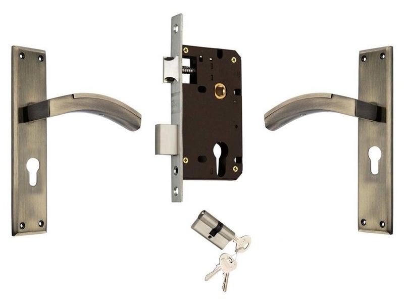 Duke 8 Inch Antique Brass Finish Mortice 60mm Double Turn Cylindrical Door Lock with 3 Brass Keys Mortice Lock for Home Living Room Hotel - Image 1