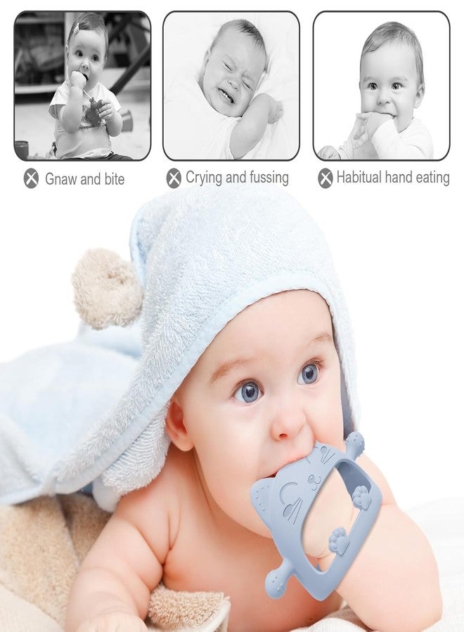 Onomie Baby Teething Toys for Babies 0-6 Months-Baby Teether,Anti-Drop Silicone Mitten Teething Toy for Soothing Sore Gums,Teething Pacifier,Baby Toys 6 to 12 Months-Ideal Travel Essentials for (Light Blue, Cat) - Image 3
