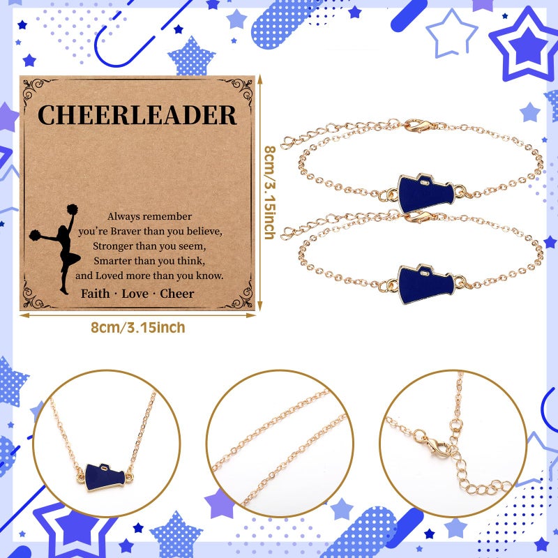 Liliaafar 24 Sets Cheerleader Gifts Bulk for Team Cheerleader Bracelet Charm Cheerleading Jewelry with Inspirational Card for Women Coach Mom Cheer Party Favor Stuff(Megaphone,Blue) - Image 3