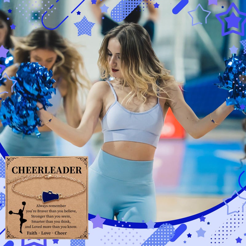 Liliaafar 24 Sets Cheerleader Gifts Bulk for Team Cheerleader Bracelet Charm Cheerleading Jewelry with Inspirational Card for Women Coach Mom Cheer Party Favor Stuff(Megaphone,Blue) - Image 4