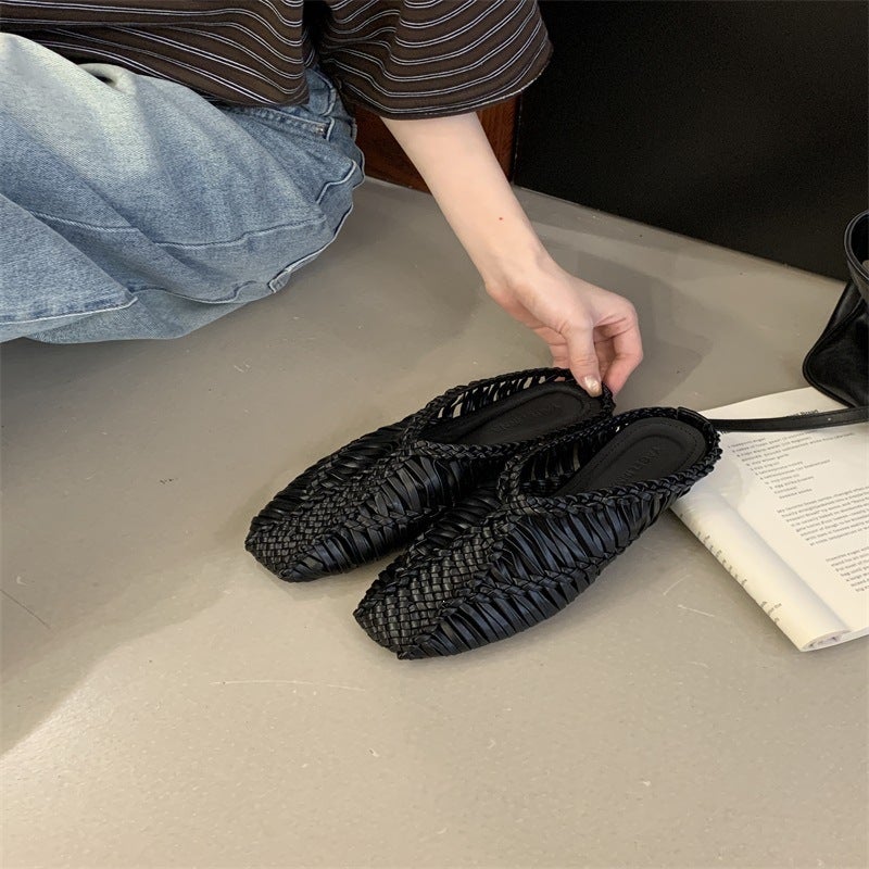 Women's Woven Flat Mule Sandals - European Style - Image 1