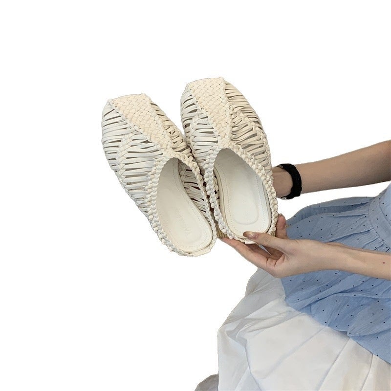 Women's Woven Flat Mule Sandals - European Style - Image 5